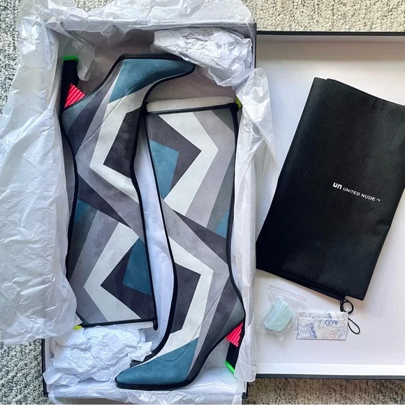 Brand new UNITED NUDE Sonar Boot Hi High Palermo Geometric Print Color Blocked - Picture 7 of 11